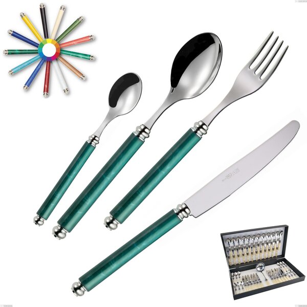 Arcadia 49 Piece Cutlery Set, 18/10 AISI 304 Polished Stainless Steel with Acrylic Handle and Double Ring