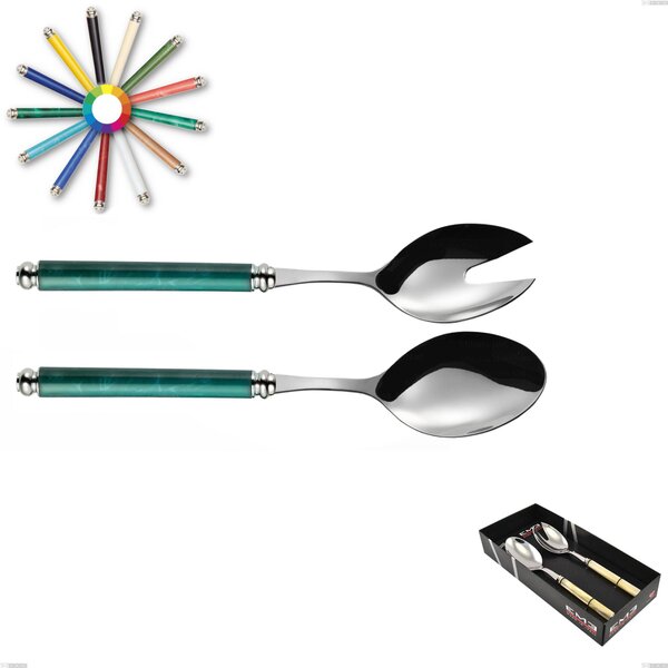 2-Piece Showcase Set Arcadia Salad Cutlery, 18/10 AISI 304 Polished Stainless Steel with Acrylic Handle and Double Ring