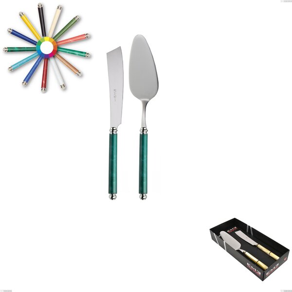 2-Piece Showcase Set, Serving Spoon and Cake Knife Arcadia, Polished 18/10 AISI 304 Stainless Steel with Acrylic Handle and Double Ring