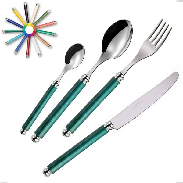 Arcadia 4-Piece Coloured Cutlery Set: 1 Knife, 1 Fork, 1 Spoon, 1 Coffee Spoon, 18/10 Stainless Steel with Marbled Handle Colours and Domed Rings