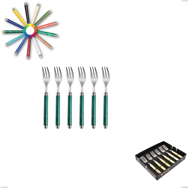 Showcase Pack of 6 Arcadia Dessert Forks, 18/10 AISI 304 Polished Stainless Steel with Acrylic Handle and Double Ring