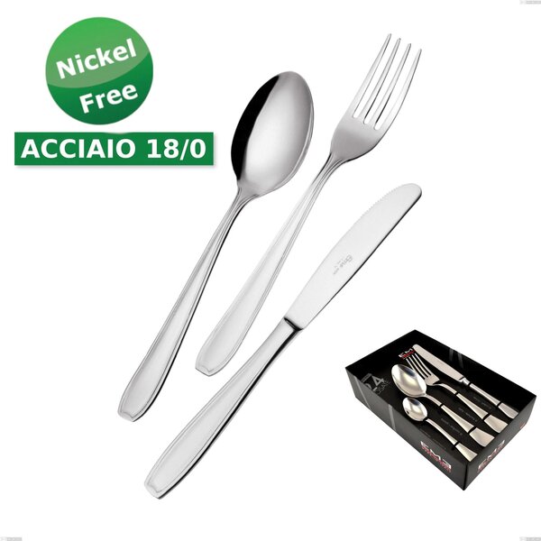 Display Pack of 24 Pieces cutlery set Atena 18 Cromo Economic Knife, (Steel 18/0) Nickel Free, 2 mm Thickness