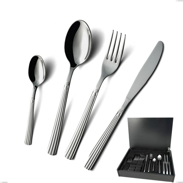 Cutlery set in Wooden Case 24 Pieces Economical Bavaria Knife, Polished Stainless Steel (Aisi 304) Classic Style Name: Bavaria
