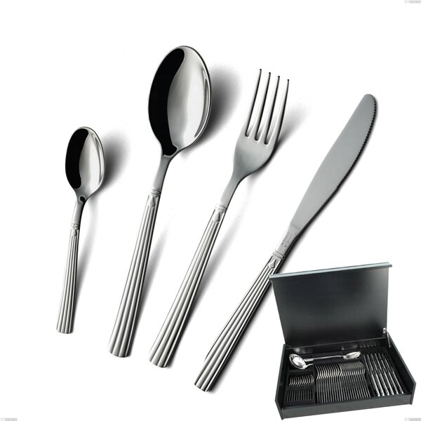 Cutlery set in Wooden Case 51 Pieces Bavaria Economical Knife, Polished Stainless Steel (AISI 304) Classic Style Bavaria Cutlery Set