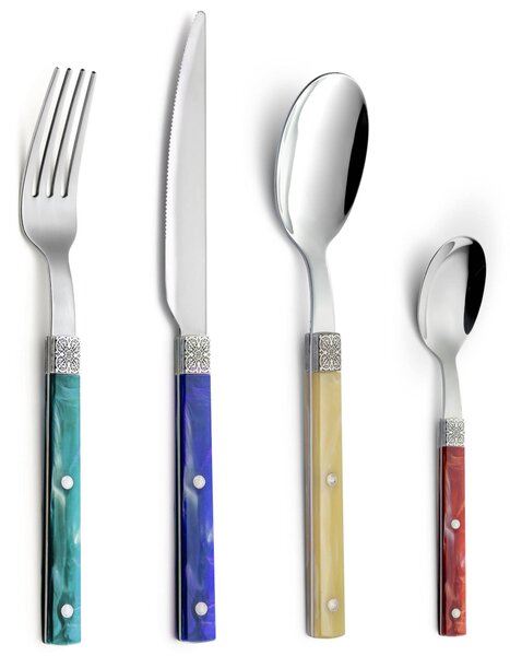 Colourful Cutlery Set 24 Pieces BOHEME Stainless Steel 18/10 Acrylic Handle 6 Knives 6 Forks 6 Spoons 6 Coffee Spoons (Mixed Colour 24 Pieces)