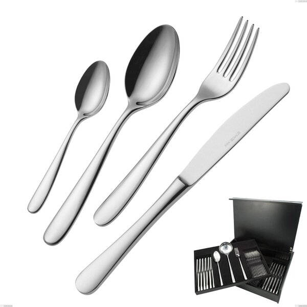 75-Piece Cutlery Set in Wooden Case Beta, 18.10 (AISI304), 4mm Thickness, Mirror Polished Stainless Finish