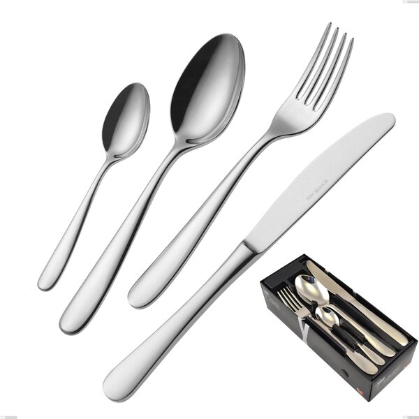 Beta 24-Piece Cutlery Set in Space-Saving Packaging, 18.10 (AISI304), 4mm Thickness, Mirror-Polished Stainless Finish