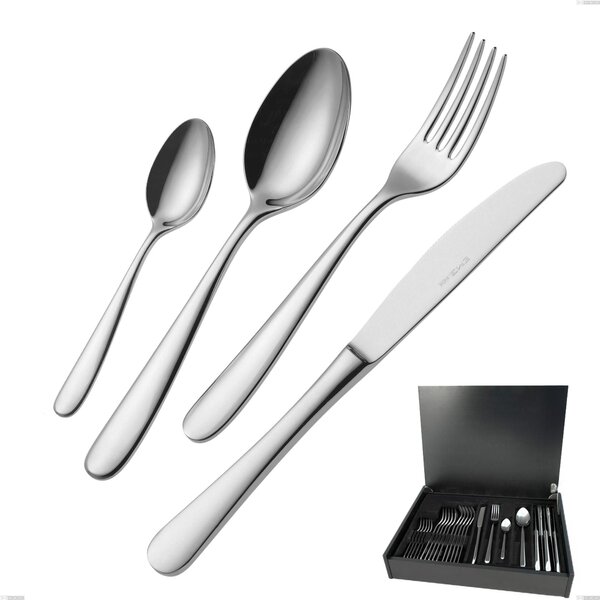 24-Piece Cutlery Set in Wooden Case Beta, 18.10 (AISI304), 4mm Thickness, Mirror Polished Stainless Finish