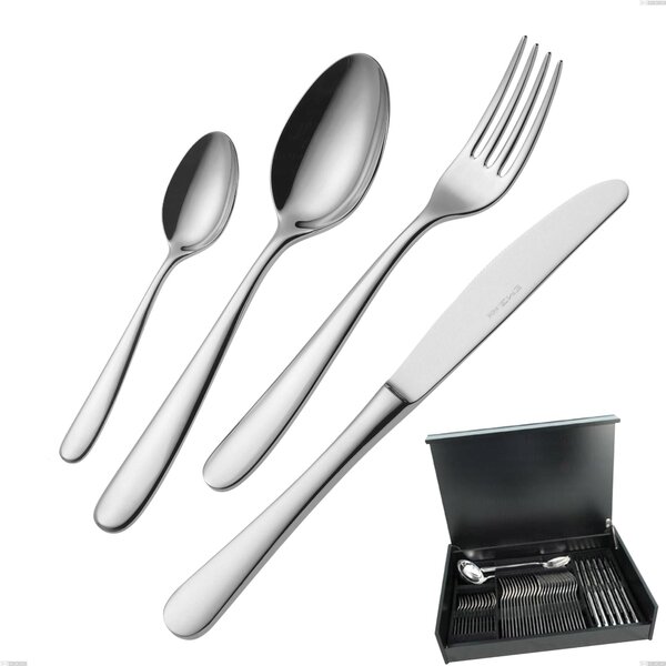 51-Piece Cutlery Set in Wooden Case Beta, 18.10 (AISI304), 4mm Thickness, Mirror Polished Stainless Finish
