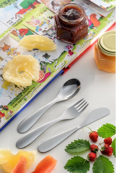 Stainless Steel 18/0 Birillo Children's Cutlery Set + FROM 18 MONTHS polished stainless steel finish in screen-printed box