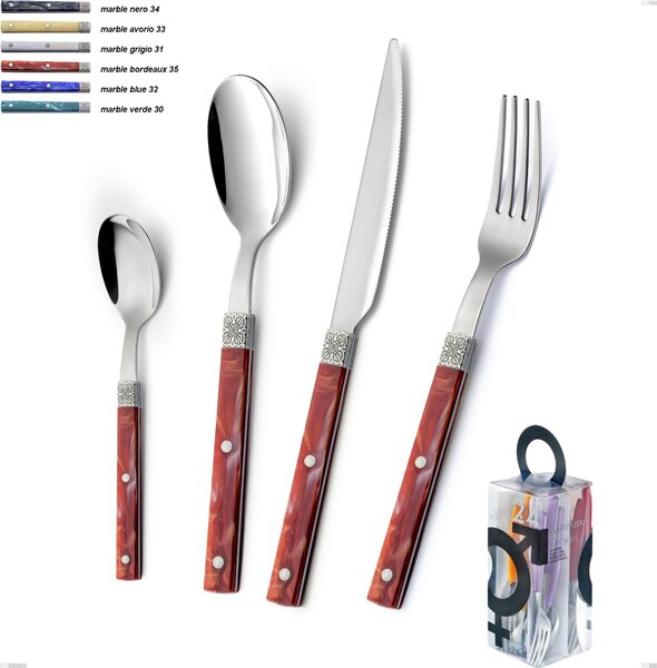 You&Me 24-piece Boheme Cutlery Set, Stainless Steel (Aisi 304) with Engraved Classic Decor Ring and Silver Finish