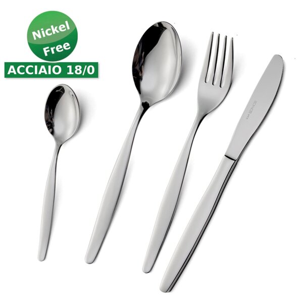 24 Piece Cutlery Set in Wooden Case by Beme Stainless Steel 18/O (ASI 430) Nickel Free, 2 mm Thickness, Polished Chrome Finish
