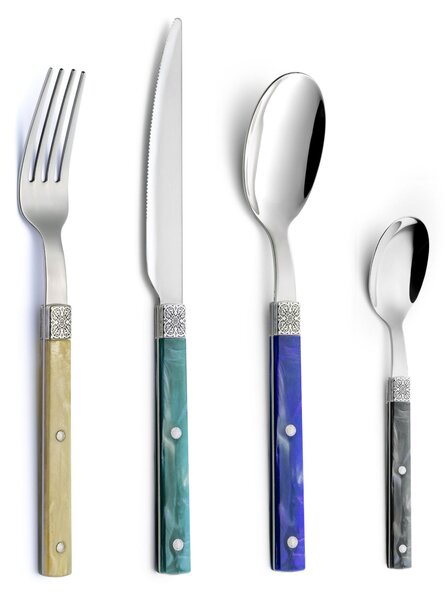 24-Piece BOHEME Colourful Cutlery Set Stainless Steel 18/10 Acrylic Handle 6 Knives 6 Forks 6 Spoons 6 Coffee Spoons (Mixed Colours 24 pieces)