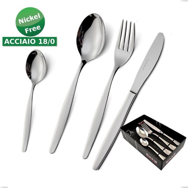 BEME 24 Piece Cutlery Set in 18/0 Stainless Steel (ASI 430) Mirror Polished 2.0 mm Thick Nickel Free Chrome Shiny