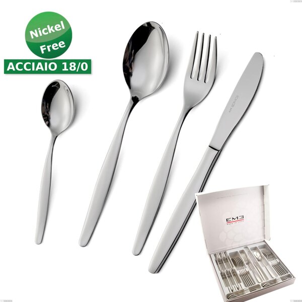 24 Piece Beme 18/0 Nickel Free Stainless Steel Cutlery Set in Beme 18/0 (ASI 430) Nickel Free, 2 mm Thick Chrome Polished Presentation Box