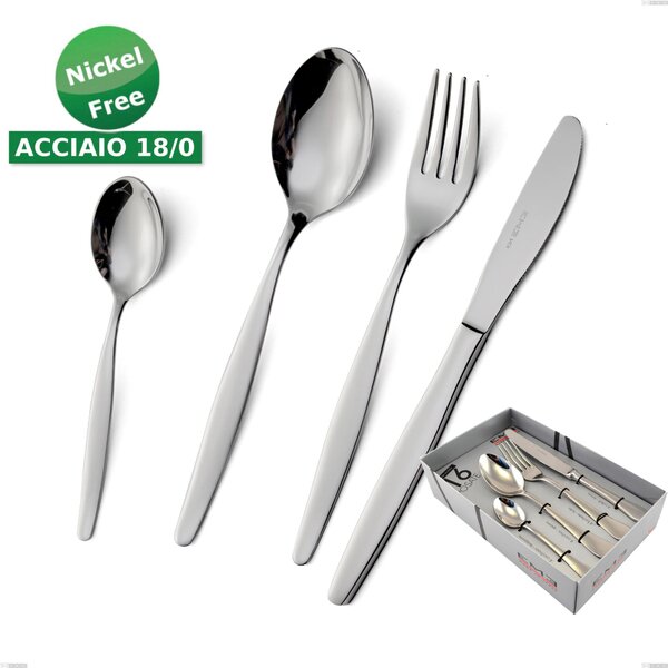 16 Piece Beme 18/0 Nickel Free Stainless Steel Cutlery Set in Display Box, 2 mm Thickness, Polished Chrome Finish