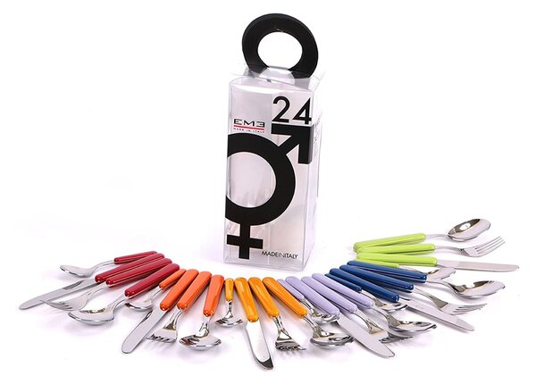 Bonita Assorted Coloured Cutlery Set in 6 Colours, 24 Pieces, 18c Stainless Steel, Packaged in YOU And Me Box