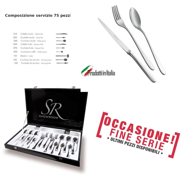 75-Piece MONICA Cutlery Set in Mirror-Polished 18/10 Stainless Steel Forged in Case, Gift Packaging