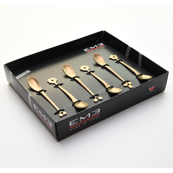 CADEAU SAHARA Cappuccino and Fruit Salad Spoons in 18.10 AISI430 Stainless Steel 126 mm, 6-Piece Set, Matte Gold, Display Box Packaging