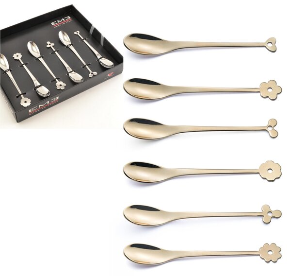 Cappuccino and Fruit Salad CADEAU Teaspoons in 18.10 AISI430 Stainless Steel 126 mm, 6 Pieces Set, ROSE' Glossy in Showcase Packaging EME