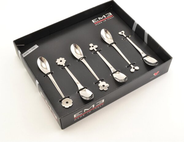 Espresso Spoon and Moka Cadeau in 18.10 AISI430 Stainless Steel 112 mm in Black Gift Box with Screen Printing EME