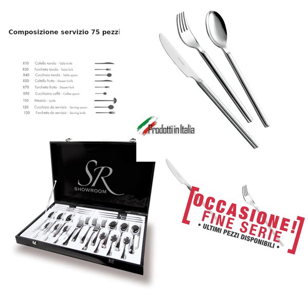 MIZAR 75 Piece Cutlery Set in 18/10 Stainless Steel Mirror Polished Forged in Gift Box