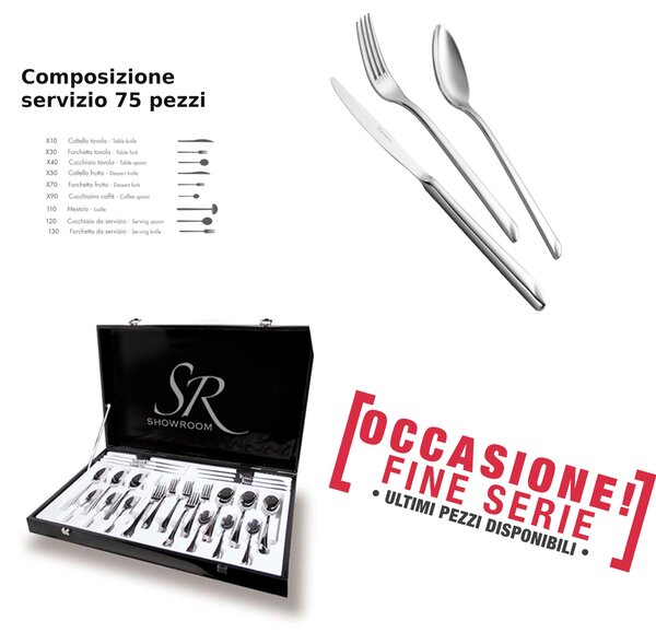 75-Piece Cutlery Set in Case with Hollow Handle Knife Linea Goccia, EME Stainless Steel 18/10 (Aisi 304), Thickness 4 mm Goccia