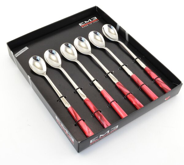 Red Pearl Dessert and Ice Cream Spoon Boxed Composition EME Pearl Rosso Cutlery
