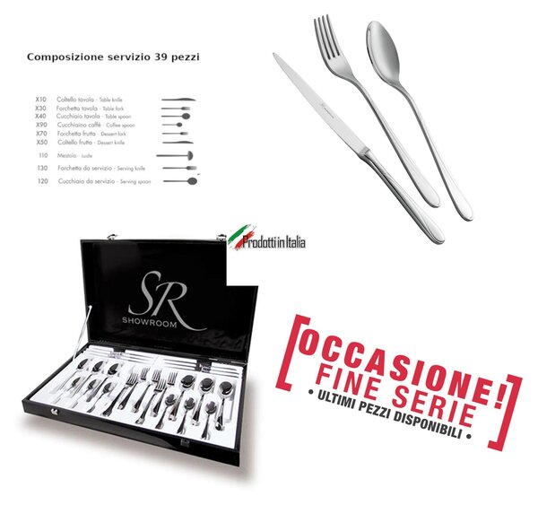 MONICA 39 Piece Cutlery Set, 18/10 Stainless Steel (Aisi 304), 3 mm Thickness in Gift Box