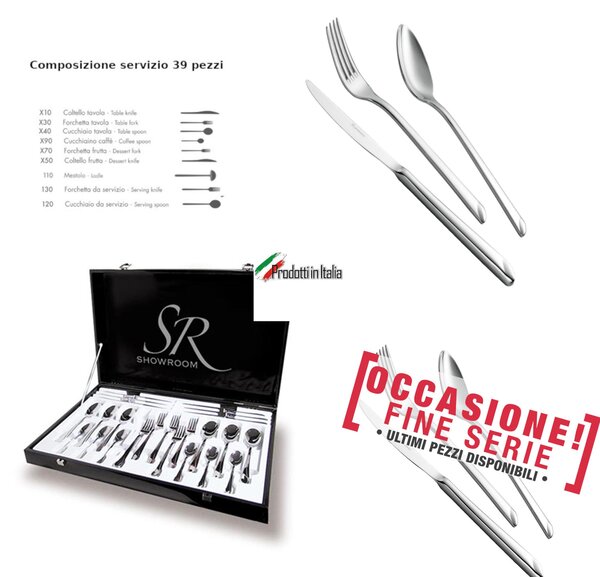 Cutlery set 39 pieces knife with empty handle Goccia, stainless steel 18/10 (Aisi 304), thickness 4 mm Goccia