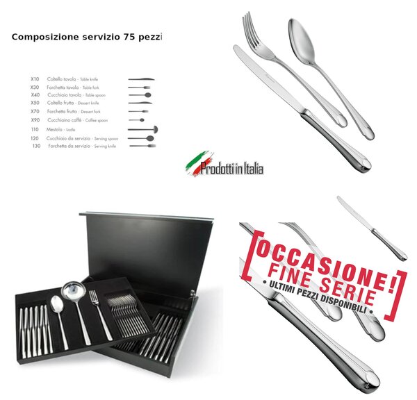 NACRE 75-Piece Cutlery Set in 18/10 Mirror-Polished Stainless Steel Forged in Wooden Case