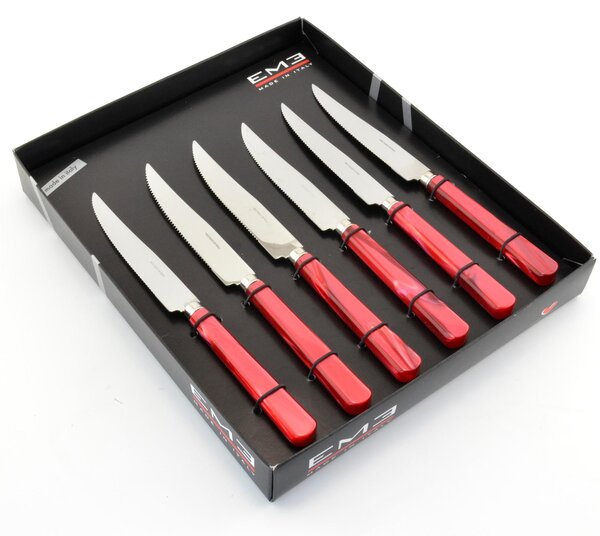 Serrated Stainless Steel Steak Knives 6 Pieces Pearl Red