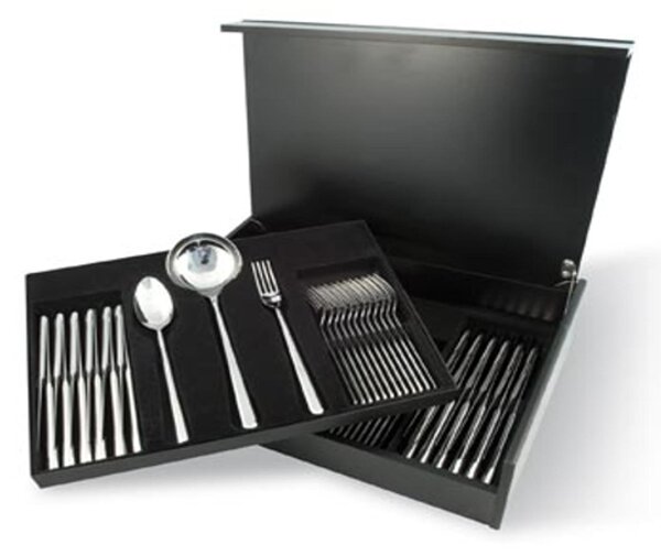 MONICA 75-Piece Cutlery Set in 18/10 Mirror-Polished Stainless Steel with Wooden Case