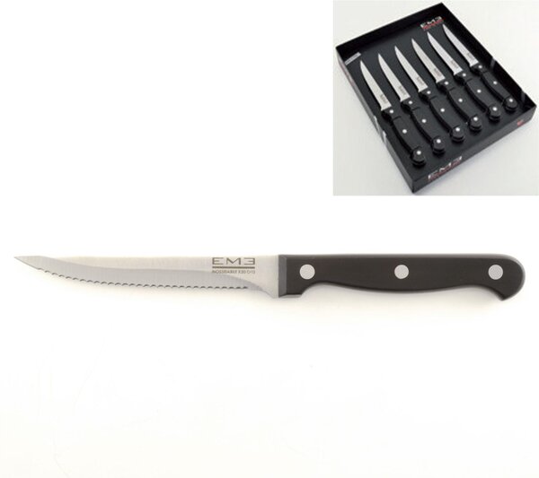 Rodeo Steak Knives Set of 6, Made of 18/10 Stainless Steel, 215 mm Satin Finish, in Gift Packaging