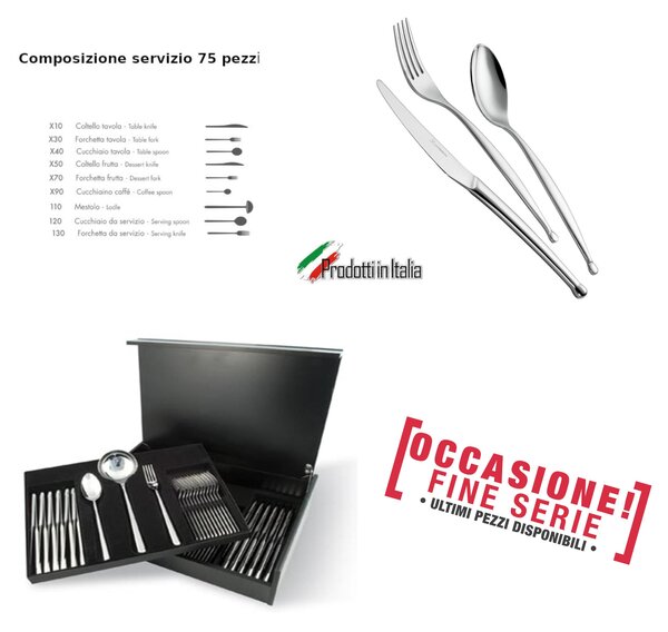 75-Piece Cutlery Set in Mirror-Polished 18/10 Stainless Steel Forged in Wooden Case