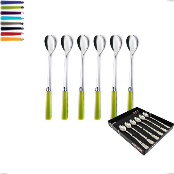 Showcase Box 6 Pieces Candy Eme Soda Spoons, Polished 18/10 AISI 304 Stainless Steel with Acrylic Handle