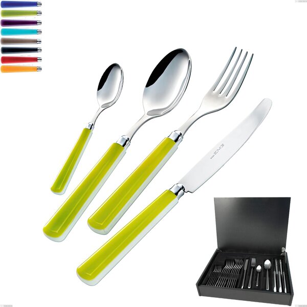 24-Piece Cutlery Set in Wooden Case Candy Eme, Polished 18/10 AISI 304 Stainless Steel with Acrylic Handle
