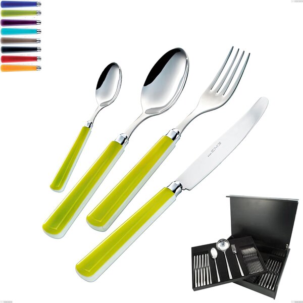 75-piece cutlery set in wooden case candy eme, Polished 18/10 AISI 304 Stainless Steel with acrylic handle