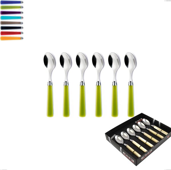 Showcase Pack 6 Pieces Candy Eme Coffee Spoon, Polished 18/10 AISI 304 Stainless Steel with Acrylic Handle