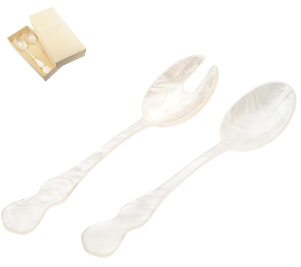 CHIC Salad Cutlery Pair in Pearly White Methacrylate 182 mm in Favour Packaging