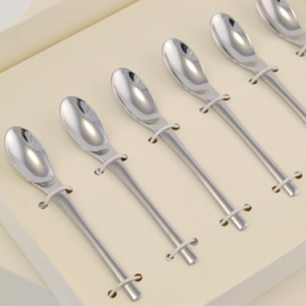 Polished 18/10 Stainless Steel 2 mm Thick Espresso Spoon and JOY Moka in Bomboniera Packaging, name: bomboniere eme