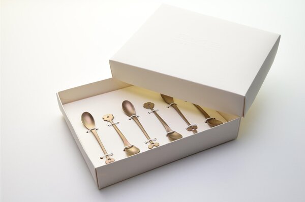 CADEAU SAHARA Espresso and Moka Spoons in 18.10 AISI430 Stainless Steel 112 mm Cutlery Set 6 Pieces Matte Burnished Gold in Favour Packaging