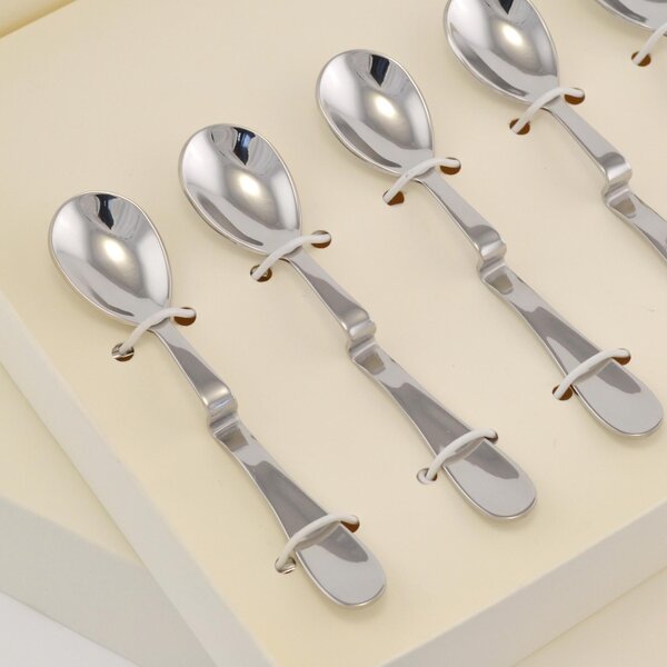 Espresso Coffee Spoon 6 Pieces Magic in Polished 18/10 Stainless Steel 2 mm Thickness in Gift Box Packaging