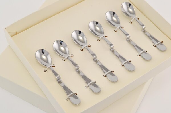 Espresso Coffee Spoon 6 Pieces Magic in Polished 18/10 Stainless Steel 2 mm Thickness in Gift Box Packaging