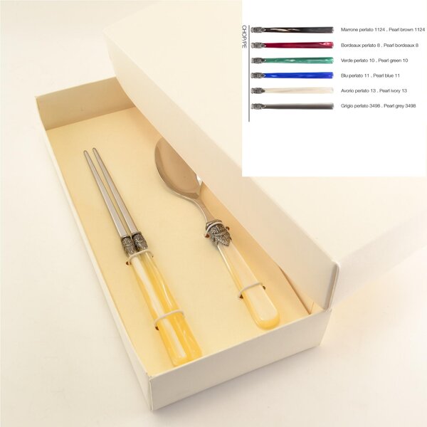 Asian Kitchen Cutlery Set: Chopstick Pair with Spoon 220 mm Various Colours