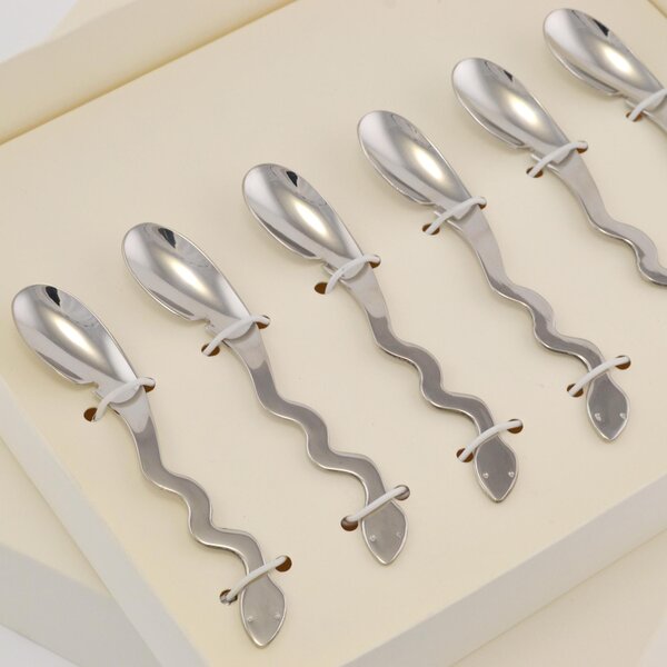 Temptation Espresso Spoons Moka 6 Pieces in Polished 18/10 Stainless Steel 2 mm in Gift Packaging Cutlery