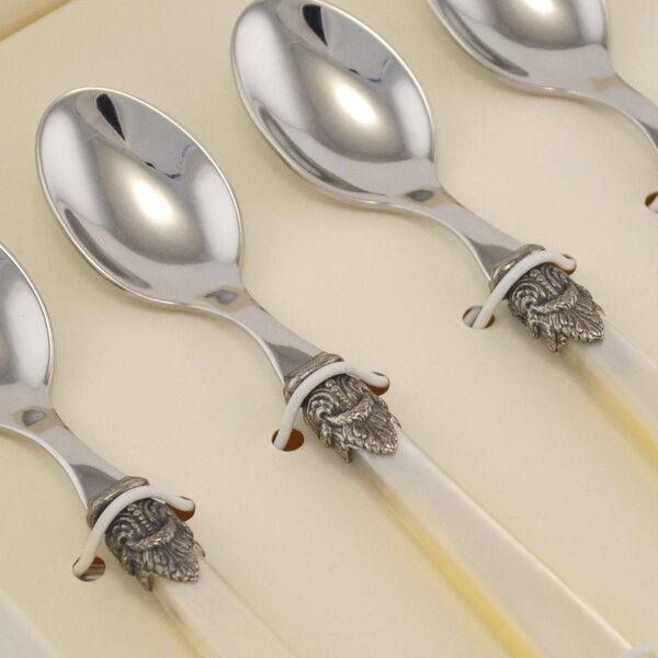 Pack of 6 NAPOLEON Coffee Spoons with Acrylic Handle and Ring, Length 144 mm, Packaged in Decorative Box with Printed Name
