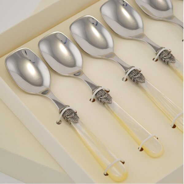 Pack of 6 NAPOLEON Ice Cream Spoons, Acrylic Handle with Ring, 147 mm Length, Packaged in a Gift Box with Printed Name: bomboniere eme Cutlery