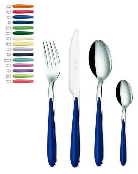 Caribe Colourful Cutlery Set 4 Pieces: 1 Knife, 1 Fork, 1 Spoon, 1 Coffee Spoon in 18c Steel