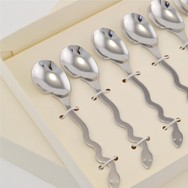 Macedonia Cappuccino Spoon 6 Pieces 140 mm Temptation in Mirror-Polished 18/10 Stainless Steel 2 mm Thickness